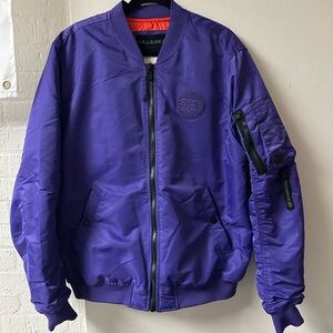 Pull&Bear Purple Bomber Jacket with Orange Neck Lining